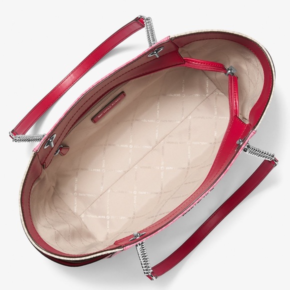 Michael Kors Jet Set LG Color-Block Signature Logo Shoulder Bag Dark Rasberry - Picture 9 of 11